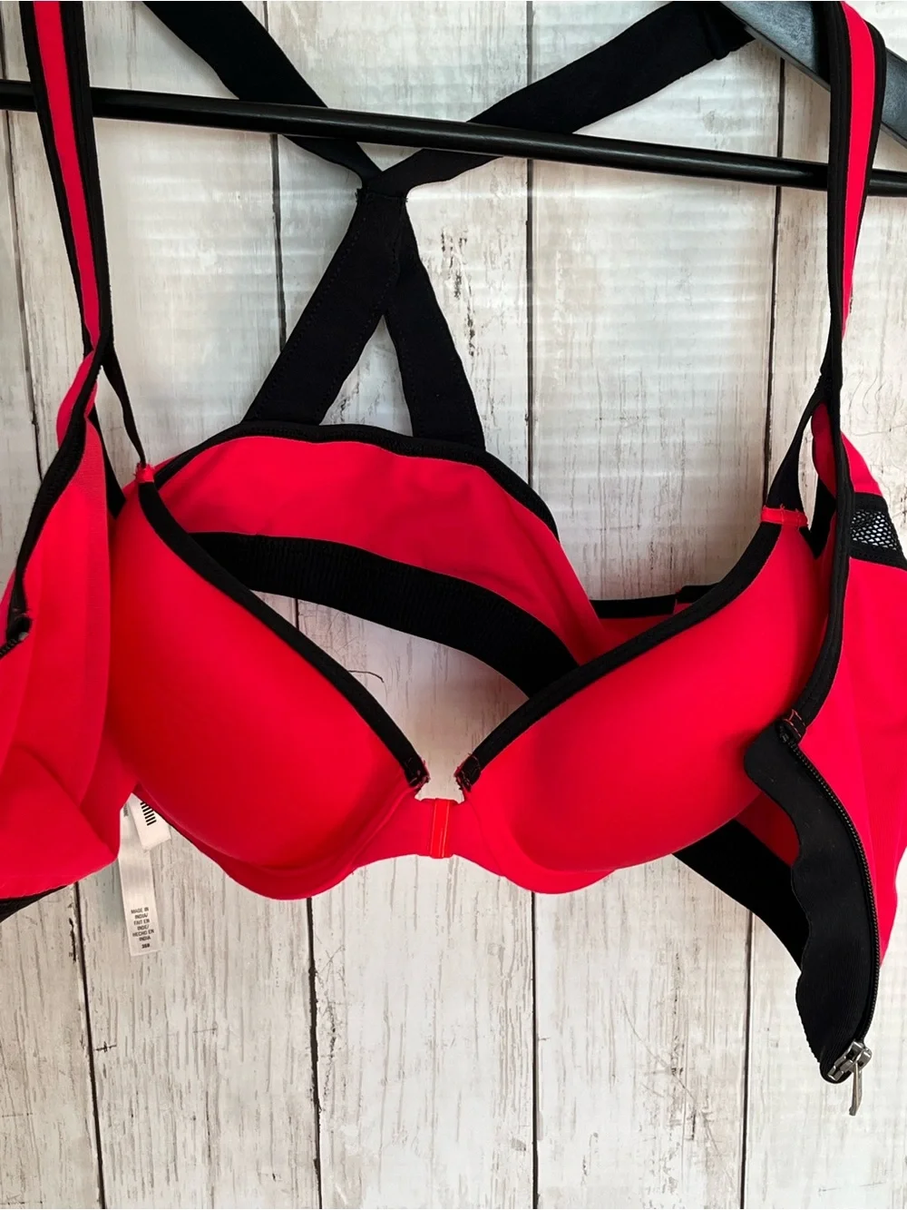 Victoria's Secret Red and Black Front-Zip Sports Bra size 36B